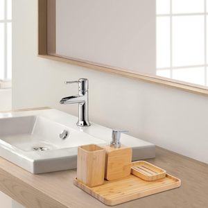 Pia de bambu e banheiro conjunto, Suporte do prato para chuveiro, Loção saboneteira, Copo de enxaguatório bucal, copo, bandeja para hotel, casa, escritório - Product Image 2