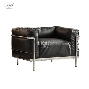 Современный каркасный диван из нержавеющей стали с пуховой и искусственной кожей, оптовая продажа мебели
