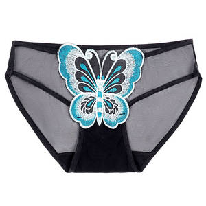 Sous-vêtements féminins confortables, transparents, sexy, en maille de polyamide à motif floral, broderie, taille basse, culottes sans couture, nœud creux - Product Image 5