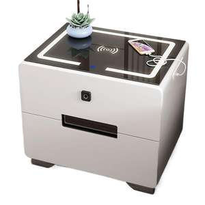 Mesita de noche inteligente con cerradura de huellas dactilares, carga inalámbrica y superficie de vidrio para dormitorio - Product Image 5