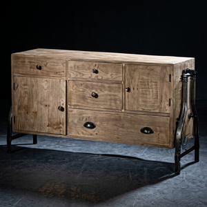 Aparador Industrial de Madera con Patas Metálicas, 4 Cajones, 2 Puertas, Roble Claro, Mueble de Almacenamiento para Sala de Estar - Product Image 6