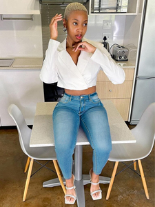 Jeans Skinny da <span class=keywords><strong>Donna</strong></span> di Alta Qualità, <span class=keywords><strong>Vita</strong></span> Media, Blu Chiaro Effetto Lavato, Casual <span class=keywords><strong>Estivi</strong></span>, Elasticizzati, Modello a Matita - Product Image 6