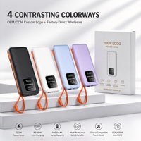 Batterie externe portable 10000mAh 22.5W à charge rapide avec câble Type-C intégré, affichage numérique, logo personnalisé