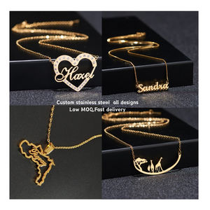 Özel İsimli Kolye Üretimi Paslanmaz Çelik Kişiselleştirilmiş Altın Zincir Kolye Logo Marka Şekilli Tılsımlar Üzerine Gravür Yapılır - Product Image 1