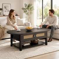Table basse ovale moderne en rotin, style bohème, avec rangement dissimulé, en bois noir, pour salon – Vente en gros