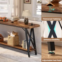Table console moderne extra longue de 70,9 pouces avec plateau en bois, table de canapé, station de charge, étagère de rangement pour entrée et salon