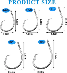 Anzuelos circulares Anzuelos DE PESCA DE ACERO INOXIDABLE Agua salada <span class=keywords><strong>3X</strong></span> Anzuelos de gran juego fuertes para bagre Atún de lubina 8/<span class=keywords><strong>0</strong></span>-<span class=keywords><strong>16</strong></span>/<span class=keywords><strong>0</strong></span> - Product Image 5