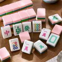 Juego de Fichas de Mahjong Americanas Rosas, 4 Capas, de Resina Acrílica, para 4 Jugadores