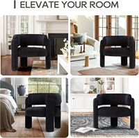 Fauteuils d'appoint de salon modernes noirs Fauteuils à bras latéraux rembourrés confortables à 3 pieds pour la lecture Chambre à coucher