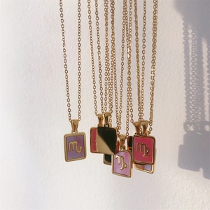Accessori donna gioielli ciondolo in acciaio inossidabile 316l placcato oro 18 carati conchiglia rosa segno zodiacale 12 collana segno zodiacale - Product Image 3