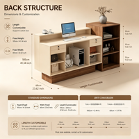 Bureau de réception moderne en MDF avec éclairage LED, forme octogonale, personnalisable pour hôtel, bureau, école, centre commercial, salon de beauté, immeuble de bureaux