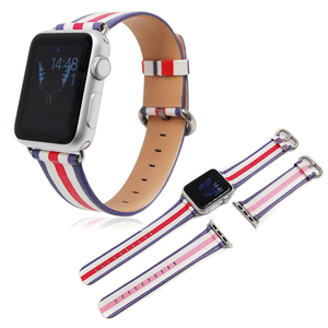 Pintado estampado rayas de banda de reloj de cuero genuino para <span class=keywords><strong>Apple</strong></span> <span class=keywords><strong>Watch</strong></span> Serie 6 5 para iWatch <span class=keywords><strong>38mm</strong></span> 40mm <span class=keywords><strong>pulsera</strong></span> correa - Product Image 1