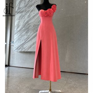 <span class=keywords><strong>Abito</strong></span> da sera midi monospalla con rose 3D, scollo a cuore, spacco alto, in <span class=keywords><strong>maglia</strong></span> a righe <span class=keywords><strong>fucsia</strong></span>, aderente, per donna - Product Image 4
