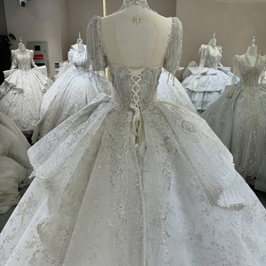 Vestido de Novia de Manga Corta DW0048, Nuevo Diseño con Lentejuelas y Cuentas, Escote Corazón, Apliques de Cristal y Encaje <span class=keywords><strong>para</strong></span> Bodas Civiles - Product Image 6