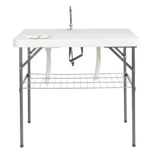 Table de camping d'extérieur DB 101x65.5x92cm pliable en HDPE avec évier et étagère pour la pêche et les pique-niques - Product Image 1