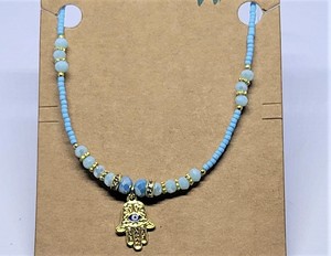 Collar de joyería de cristal de estilo étnico, colgante de cuentas de semillas con estilo, diseño hecho a mano con cuentas azul cielo, venta de moda - Product Image 2