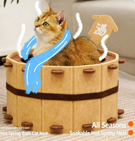 Nouveau style : Mignonne maison pour chat en feutre, style sources chaudes, semi-fermée, lit pour chat quatre saisons avec griffoir, confortable pour l'intérieur