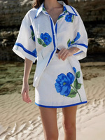 Dress Factory Nouvelle Collection Été 2026 Ensemble Jupe Courte Imprimée Respirante à Manches Courtes pour Femme, Style Européen Américain, Tenue Quotidienne 100%