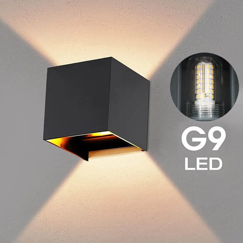 مصباح حائط LED مكعب خارجي أسود قابل للتعديل مخصص IP65 G9 مضاد للماء