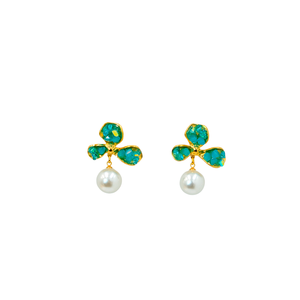 Pendientes de Cristal con Baño de Oro PVD, Acero Inoxidable 316L, Diseño de Perla Colgante, Sostenibles y Resistentes - Product Image 1