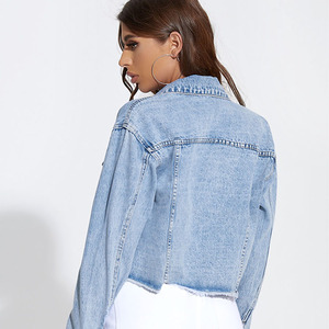 Nouvelle mode <span class=keywords><strong>veste</strong></span> <span class=keywords><strong>en</strong></span> <span class=keywords><strong>jean</strong></span> pour femmes printemps automne col camionneur Denim <span class=keywords><strong>Jean</strong></span> <span class=keywords><strong>veste</strong></span> femmes bleu clair Denim <span class=keywords><strong>veste</strong></span> fille - Product Image 5