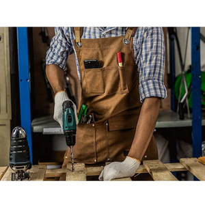 Men's Canvas <b>Work</b> <b>Apron</b> With Multiple-Pockets Tool-Holder Brown Durable Overalls For Workshop Garage-Repair - Product Image 4