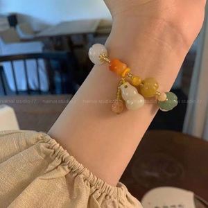 Chinese Style Natural <b>Gold</b> Jade Pumpkin Beads <b>Beaded</b> <b>Bracelets</b> for Women Lady Gourd Pendant <b>Bracelet</b> Female Fine Jewelry - Product Image 2