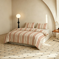 Parure de lit bohème marocaine à rayures en terre cuite, housse de couette rustique style ferme, en coton lavé doux, ensemble 4 pièces