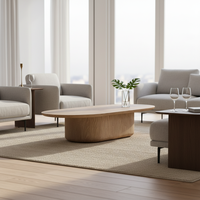 RH CIRO Table basse sur pied, design minimaliste moderne en bois massif ovale avec finition en chêne rustique pour le salon et le bureau