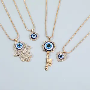Wholesale hot sale ladies heart-shaped gold necklace evil eye hamsa hand fatima pendant necklace