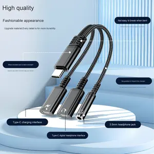 Adaptador OTG USB C <span class=keywords><strong>3</strong></span> em 1 com Saída Dupla USB C, Conector de Fone de Ouvido de <span class=keywords><strong>3</strong></span>,5mm e Carregador Tipo C com Cabo Dongle de Carregamento Rápido PD 60W - Product Image 3
