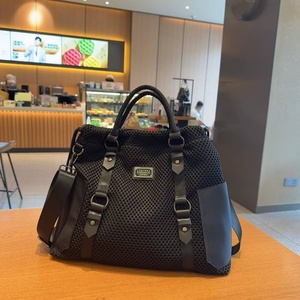 Sac à bandoulière en cuir véritable et maille noire pour femme, fermeture à cordon, grande capacité, en tissu nylon, fermeture éclair en maille, sac de voyage décontracté - Product Image 4