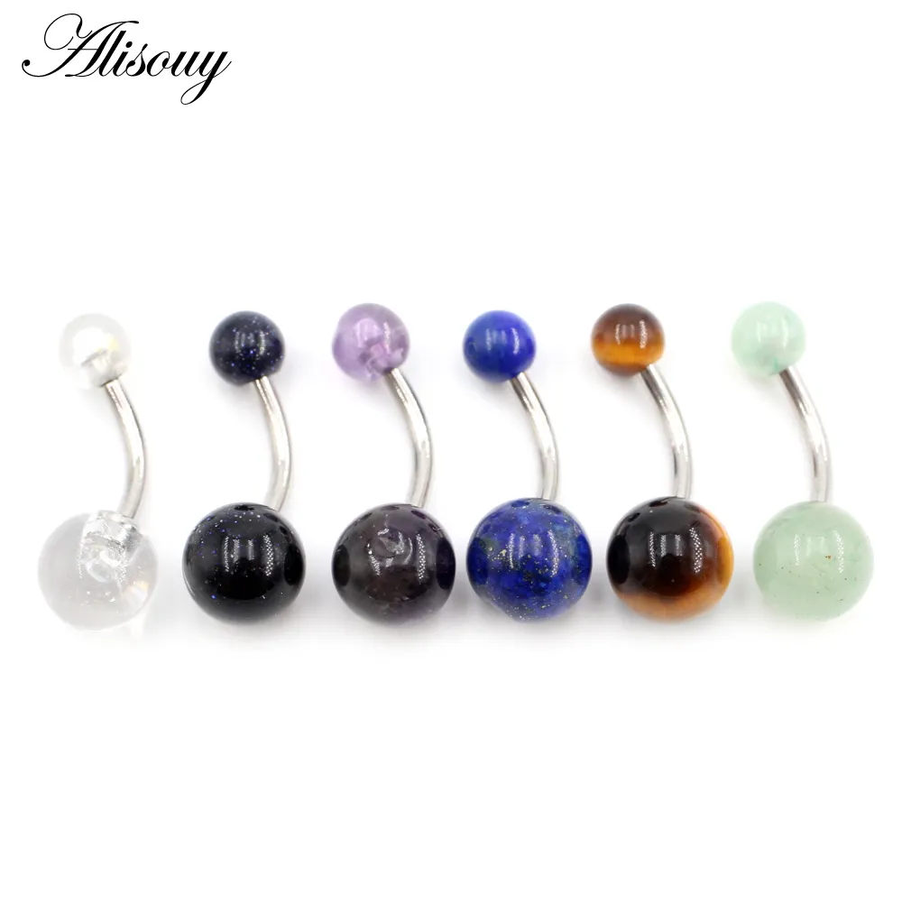 Groothandel Nieuwe Roestvrijstalen Barbell Natuurstenen Sexy Bal Buikring Navel Piercing Meisje Vrouwen Knoopring Body Sieraden