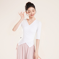 Tenue de danse et de yoga rose en modal pour adultes, haute élasticité, col croisé, coupe ajustée, entraînement corporel, danse moderne et classique, vente en gros personnalisée