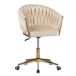 Ghế văn phòng nhà ở thiết kế xoay, bọc nhung, lưng ghế dệt tay & bánh xe mạ vàng, dùng cho bàn làm việc và bàn trang điểm, ghế ăn - Product Image 1