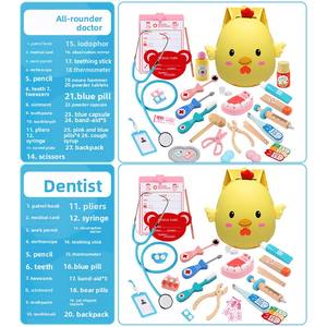 Sac à dos en bois pour tout-petits, thème Croix Rouge, pour garçons et filles, avec stéthoscope de docteur, boîte à médicaments, ensemble de jouets d'imitation, cadeau éducatif - Product Image 4