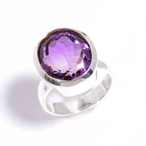 Natural Amethyst Oval Cut Gemstone 925 Sterling Silver Premium <b>Ring</b> Size US 9, Exporter Silver Gemstone Jewelry, Fine Jewelry - Product Image 3