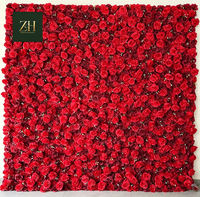 Panneaux muraux en fleurs de rose rouge en soie à gradient haute densité 3D pour la décoration de mariage et de fête