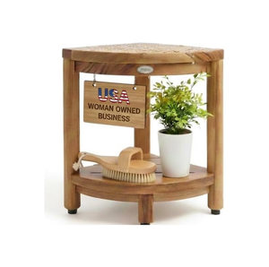 كرسي استحمام صغير من خشب الساج الصلب للزاوية، مسند للقدمين، مقعد حمام خشبي متين سهل التجميع - Product Image 1