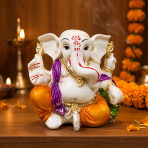 Statue du Dieu Ganesha en résine artisanale de Nirmala Handicrafts, finition décorative traditionnelle |   Idole du dieu hindou Ganesh pour le temple domestique - Product Image 3