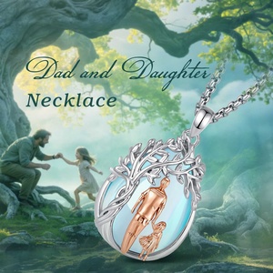 Collana Albero della Vita Padre <span class=keywords><strong>e</strong></span> Figlia con Pendente in Pietra di Luna Placcato Rodio <span class=keywords><strong>e</strong></span> Figure Placcate Oro Rosa 18K - Regalo Sentimentale per la Famiglia - Product Image 6