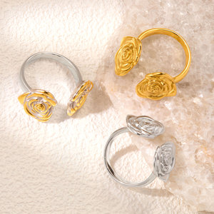 Bague en acier inoxydable plaqué or 18 carats style rétro, nouvelle collection été, double tête de rose, style nautique, bijoux - Product Image 1