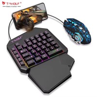 T-WOLF Clavier et Souris Gaming Rétroéclairés RGB une Main Mini Pack Connecté USB Nouveau Stock Arrivage pour Téléphone et Ordinateur