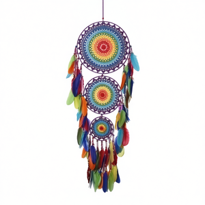 Atrapasueños de Tres Capas con Diseño de Mandala, 35cmx110cm, Decoración Bohemia para Colgar en la Pared, Arte de Ganchillo con Plumas - Product Image 2