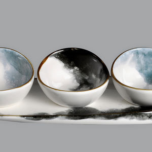 Venta al por mayor de porcelana cerámica forma de abulón salsa Ramekins aperitivo <span class=keywords><strong>tapas</strong></span> tazón con bandeja larga - Product Image 6