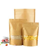 Sacs en papier kraft multi-spécifications, multi-tailles, avec fenêtre transparente, pochettes refermables à fermeture éclair pour l'emballage de denrées alimentaires sèches mixtes
