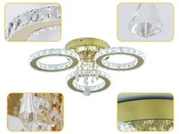 Plafonnier LED rond moderne en acier inoxydable de style nordique à 3 anneaux avec cristaux K9, 3 couleurs changeantes
