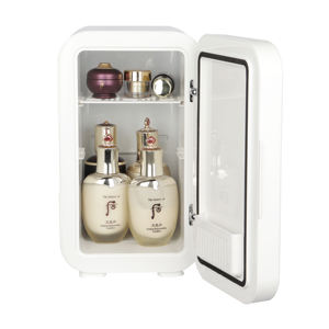 Mini réfrigérateur avec lumière LED 8 canettes Petit réfrigérateur portable <span class=keywords><strong>pour</strong></span> cosmétiques et soins de la peau Réfrigérateur personnel compact AC DC Soins de beauté - Product Image 4