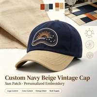 Casquette de baseball vintage bicolore avec logo brodé personnalisé, en tissu de coton lavé, ajustable, pour sports de plein air