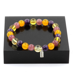Citrine + <b>Amethyst</b> + Lepidolite + Yellow Agate <b>Bracelet</b> 8 mm Beads. - Product Image 2